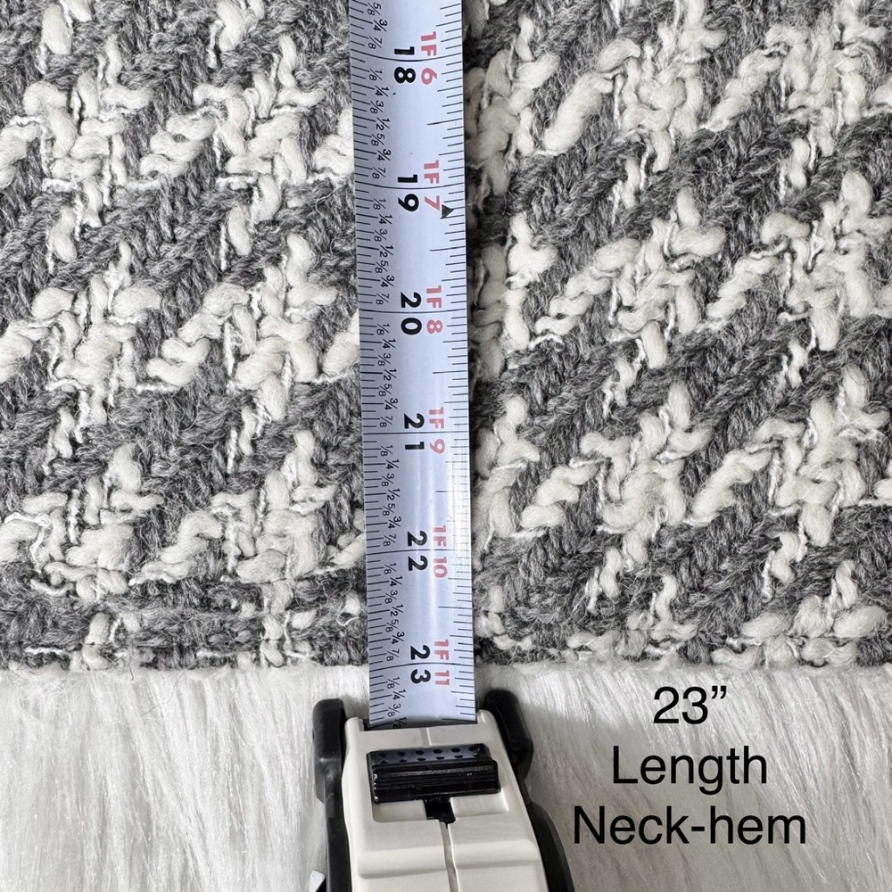 Anthropologie Houndstooth Gray Tweed Crochet 3/4 Sleeve Hooded Peacoat Jacket S - Picture 14 of 14